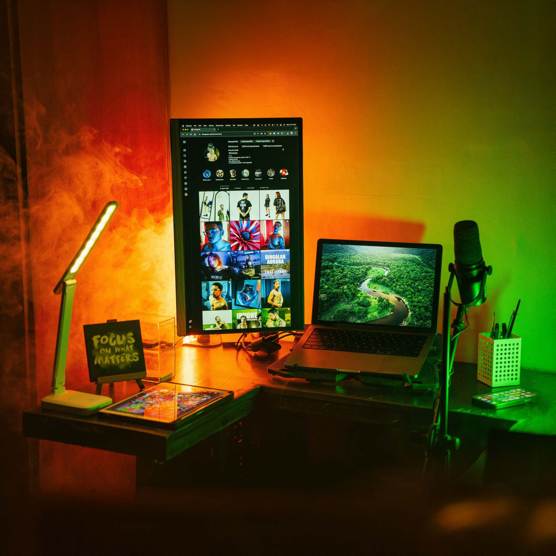 Computer monitor showing software interface in an office setting, home office with vertical monitor